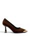 Burnu Gold Metal Detailed Stiletto Light Brown 9 cm - 6