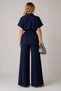 Women's Navy Blue 100% Cotton Linen Double Suit Trousers with Elastic Waist - 4