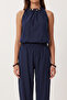 Beaded Detailed Woven Top and Bottom Set Lby0065 Dark Blue - 4