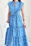 Blue Ruffled Buttoned Dress - 3