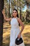 Women's Ecru Halter Neck Long Dress with Back Detail - 3