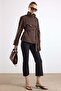 High Collar Epaulet Detailed Water Repellent Short Trench Coat Brown 6883 - 4