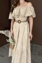 Beige Shoulder Elastic Brode Dress - 6