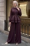 Belted Scuba Burgundy Suit with Trousers - 4