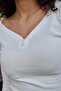 Women's Ribbed Stretchy Camisole Fabric Collar Buttoned V-Neck Long Sleeve Body Blouse-Cream - 3
