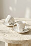 Fiore Premium Porcelain 4 Piece 2 Person Coffee Cup Set 90 ml Gold Gilded Green Floral Pattern - 4