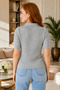 Women's Gray Polo Collar Buttoned Short Sleeve Knitted Sweater Blouse 23070 - 3