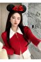 Women's Polo Collar Beard Blend Double Zipper Slim Basic Knitwear Cardigan - 2