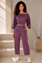 Women's Violet Color Modal Interlock Fabric Stitching Detailed Pocketed Elastic Waist Sweatpants Crop Sweat Top and Bottom Set - 4