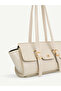 Yennefer Cream Belt Buckle Detailed Rectangular Baguette Handbag & Shoulder Bag - 3