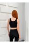 Women's Black Wide-Strapped Sports Crop Bustier with Chest Pads and Thick Straps Kr5003 - 9