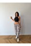 Women's Milk Coffee Color Lace-Up Plaid Patterned Premium Shalwar Trousers Frv0221-1 - 4
