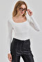 Women's Ecru Square Neck Slim Fit Finger-Loop Ultra Soft Flexible Lycra Cotton Basic Body&Blouse