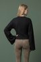Asnow Slim Fit Waist-Sitting Wide Long Sleeve Natural Viscose Blended Textured Jacquard Y2K Top & Women's Blouse - Black - 4