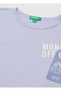 Girl's Lilac Long Sleeve Crew Neck T-Shirt with Front Print - 3