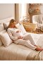 New Season Light Beige Muslin Fabric Double-Breasted Tie-Up Special Design Long Sleeve 100% Cotton Maternity Pajama Set with Nursing Feature - 4