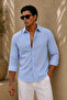 Breathable Regular Muslin Fabric Long Sleeve Collared Men's Shirt - Blue
