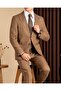 Slim Fit Men's Mono Collar Bag Pocket Linen Fabric Jacket Pants Suit Coffee T20111-03