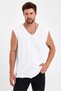 Open V-Neck Zero Sleeve T-Shirt with Filthy Cut Stripe Detail