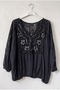 Italian Black Lace Collar 3/4 Sleeve Lined Elastic Waist Sequined Silk Woven Blouse 65 70 - 2