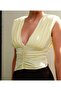 Butter Yellow Padded V-Neck Gathering Blouse - 3