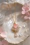 Blush Heart Pink Heart and Wreath Detailed Stone Steel Necklace (Gold Color)