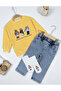 Teddy Bear Printed Sweatshirt, Lycra Stretch Fabric Jeans, and Teddy Bear Printed Socks 3-Piece Set - 3