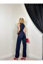 Women's Dark Blue Denim Blouse Trousers Set Cherry Embroidered Peplum Sleeveless Spanish Flare Pants - 4