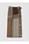 Brown Tie-Waist Linen Blend Ethnic Patterned Skirt - 5