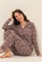 Women'S, Floral Patterned, Brown, Shirt Pajama Set (with Socks as a Gift) - 2