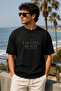 Unisex Black Oversize T-Shirt Short Sleeve Summer Combed Cotton Summer T-Shirt Minimal Laguna Beach Printed Black Oversize T-Shirt
