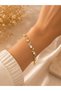 Women's Stone-Embellished Elegant Bracelet Stylish Gold Color Leaf Figured Bracelet