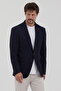 Elvio Men's Navy Blue - Blue Italian Striped Slim Fit Mono Collar Cotton Fabric Sports Blazer Jacket - 5