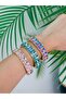 Crystal Stone Detail Square Cut Elastic Steel Bracelet Blue - 5
