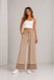 Women's Beige Cotton Linen Cuffed Trousers Lace Laced Loose Elastic Waist Lace-Up Bohemian Pinterest - 4