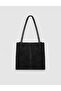 Black Genuine Calf Leather Women's Shopper Shoulder Bag
