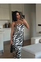 Zebra Patterned Strappy Slit Wrap Dress