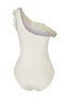 Ecru One-Shoulder Covered Regular Swimsuit with Floral Appliqué Tbess25Ma00084 - 6