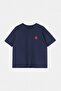 Lacivert Nakışlı Oversize/Geniş Kalıp Bisiklet Yaka Örme Büyük Beden T-Shirt TBBSS26BF00018 - 4