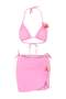 Pink Triangle Covered Floral Appliqued Low Waist Brazilian 3-Piece Pareo Bikini Set Tbess26Bt00182 - 6