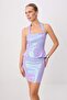 Lila Kare Yaka Bodycone/Vücudu Saran Kısa / Mini Örme Elbise TPRSS26EL00106 - 2