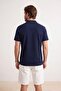 Navy Blue Regular/Comfortable Zippered Textured Fabric Knitted Polo Collar T-Shirt Tmnss26Po00045 - 3