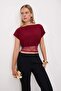 Bordo Düz Kayık Yaka Kolsuz Örme Sandy Bluz TPRSS26BZ00061 - 5