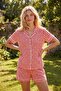 Kırmızı %100 Pamuklu Kalp ve Ekose Baskılı Biyeli Örme Pijama Takımı THMSS26PT00157 - 2