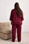Bordo Yumuşak Tuşeli Truvakar Kol Gömlek Yaka Örme Büyük Beden Pijama Takımı - 5