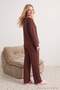 Brown Ribbon/Bow and Piping Detailed Viscose Woven Pajama Set Thmaw26Pt00007 - 7