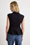 Siyah Düz Peplum Dik Yaka Kolsuz Pamuklu İnterlok Örme Bluz TWOAW27BZ00100 - 4