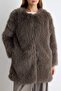 Gray Faux Fur Crew Neck Oversize Midi Coat Twoaw27Kb00011 - 4