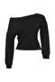 Siyah Kalın Şardonsuz Asimetrik Yaka Bele Oturan Oversize/Geniş Kesim Örme Sweatshirt TWOAW27SW00049 - 4