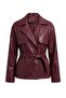 Bordo Kemerli Suni Deri Kruvaze Kapama Oversize Kısa Trençkot TWOAW27TR00009 - 6